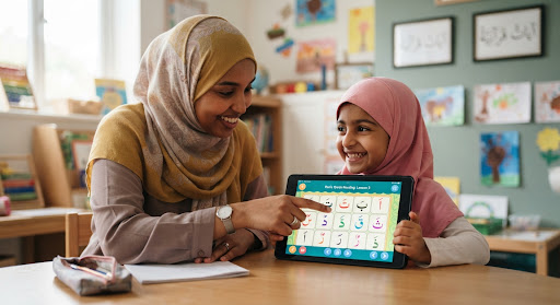 Online Quran teacher helping a child learn Noorani Qaida
